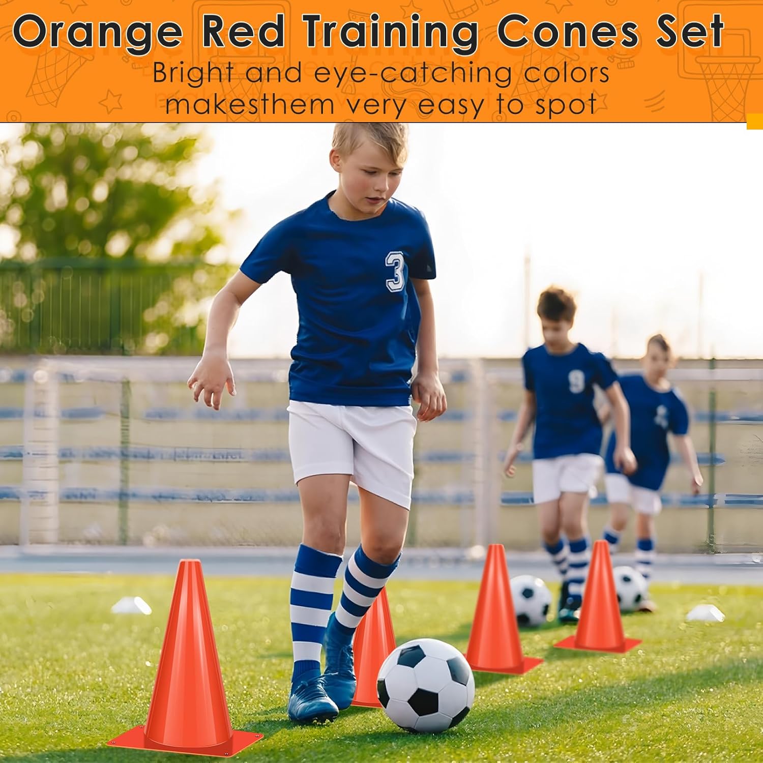 Skiennix 7-Inch Plastic Traffic Cones - 50 Pcs Orange Training Cones for Soccer, Basketball & More