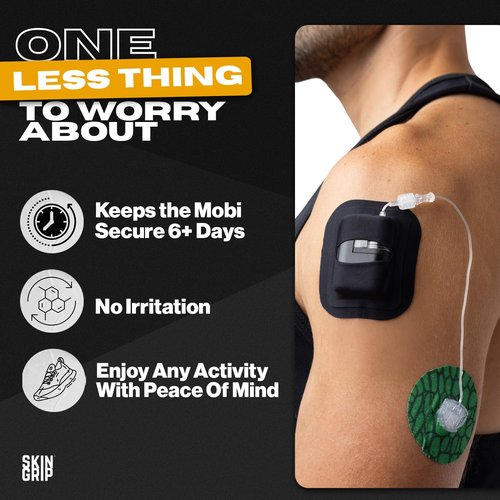 Skin Grip Tandem Mobi Adhesive Pocket Patch with Cutout – 5 Pack – Waterproof & Sweatproof Pocket Case, Replaces Original Patch, Lasts 6+ Days, Skin-Friendly, (Black)