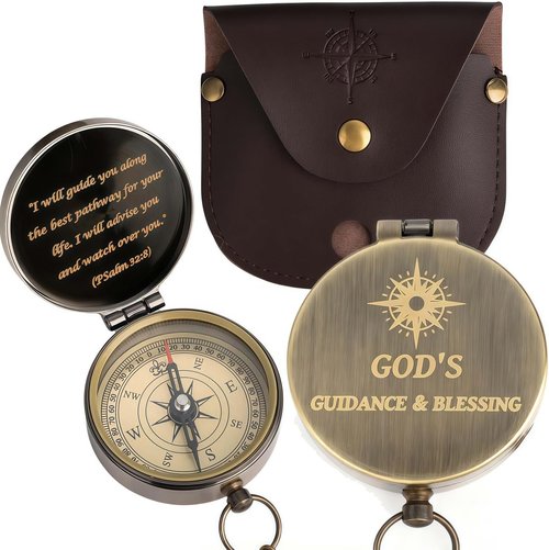 God's Guide Compass - Inspirational Trust in The Lord Gift | Wooden Box for Men & Boys Baptism or Graduation