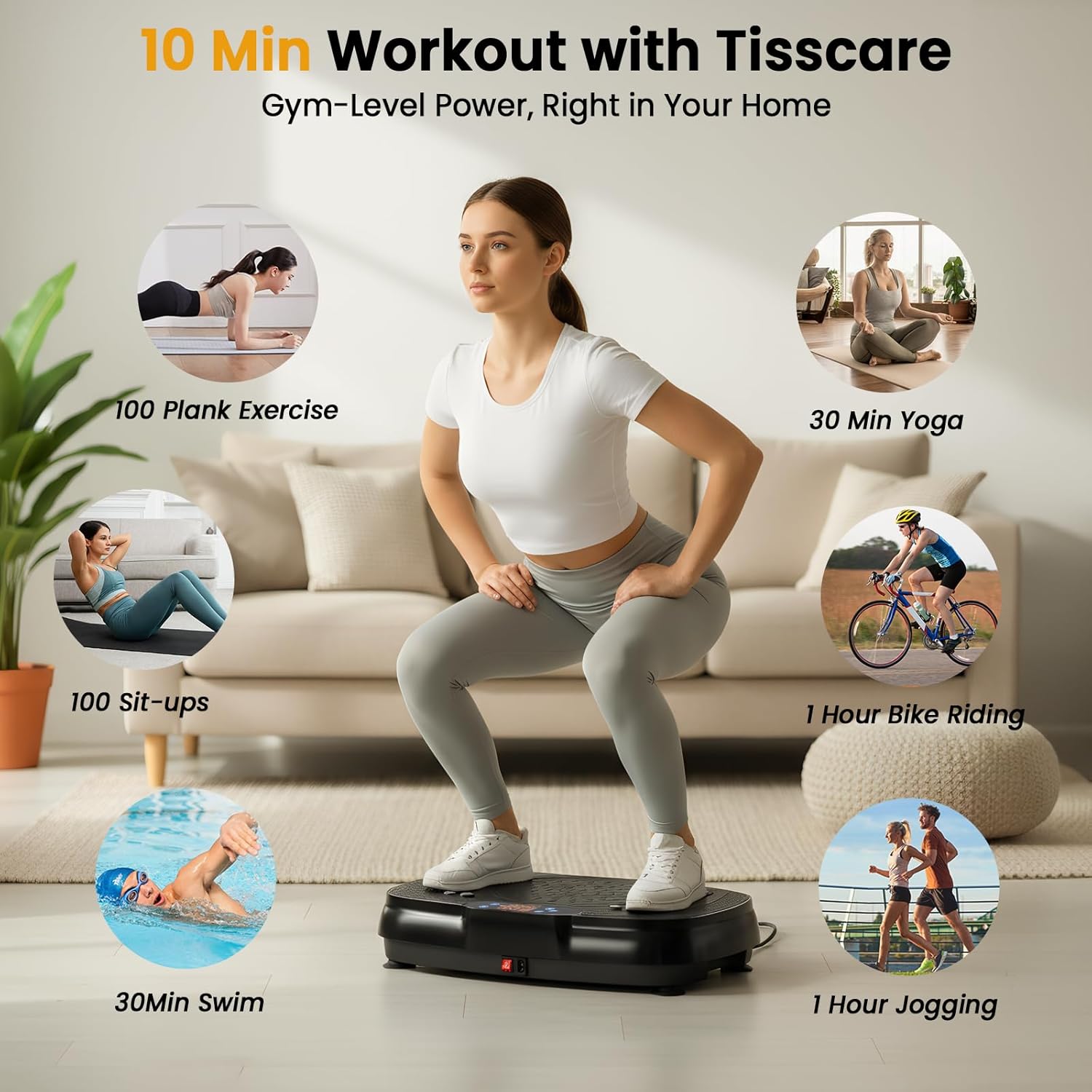 TISSCARE Vibration Plate Exercise Machine - Whole Body Workout Platform for Weight Loss & Lymphatic Drainage, 400lbs Capacity