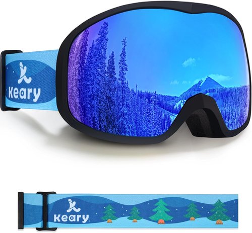 Keary Kids Ski Goggles - 100% UV Protection & Anti-Fog | Perfect for Ages 3-14