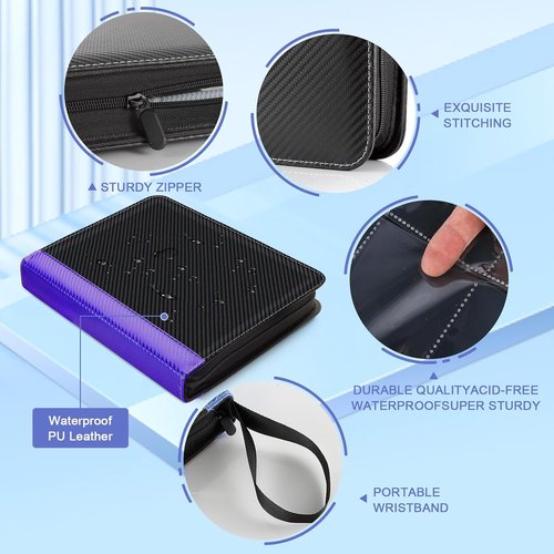 CLOKORIA Trading Card Binder - 440 Pocket Holder Case with 55 Sleeves for TCG & Sports Cards | Purple & Black