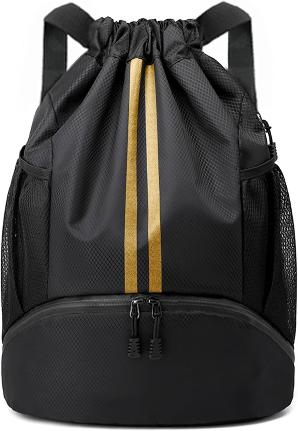 Skiennix Drawstring Backpack Gym Bag - Water-Resistant with Shoe Compartment | Black & Gold