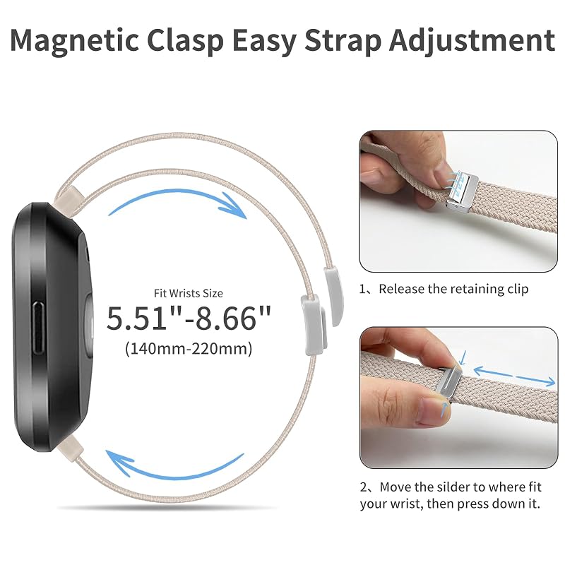 Braided Band for Fitbit Versa 4/3 & Sense 2/1 with Magnetic Clasp - Adjustable Nylon Sport Strap (Starlight/Pink Sand/Pine Needle Green)