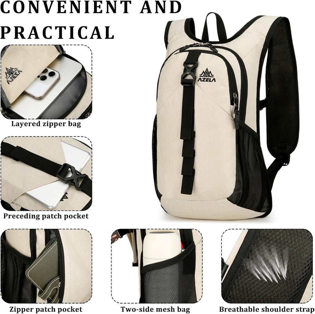 Skiennix 15L Ultralight Hiking Backpack - Foldable Trekking Bag for Outdoor Adventures | Beige