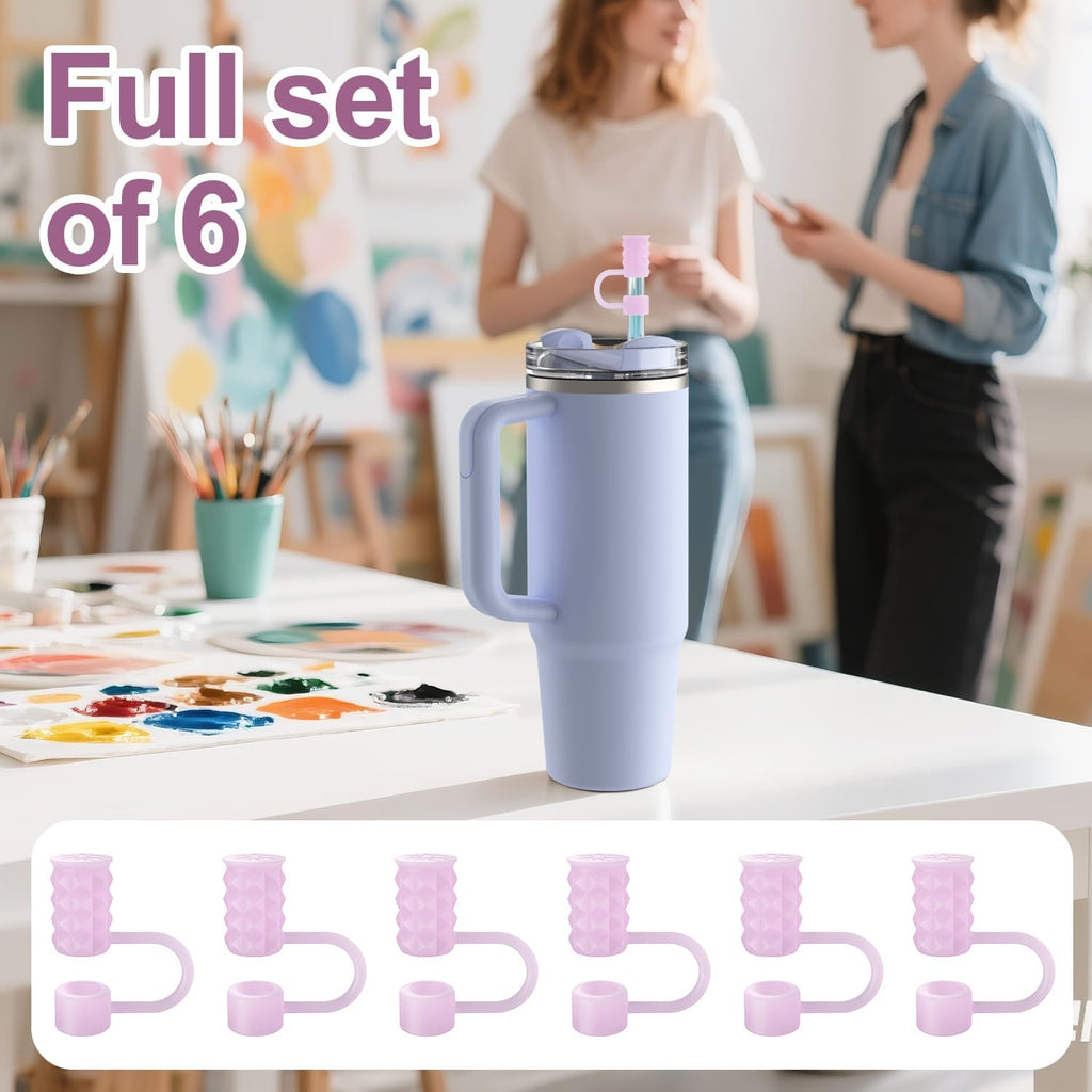 YOTIME Silicone Straw Covers - 6Pcs Reusable Dust-Proof Caps for Stanley Cup 40 & 30 oz | Translucent Pink