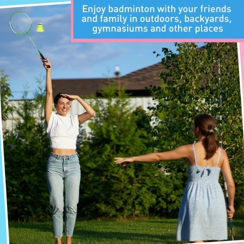 Woanger 8 Pcs Badminton Rackets Set with 12 Shuttlecocks, Lightweight Badminton Set of 4 for Adults Backyard Gym Beach Outdoor Games