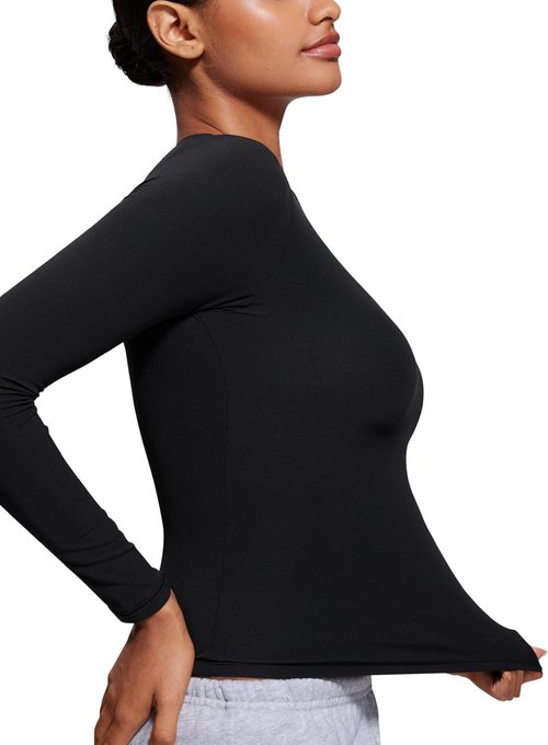 CRZ YOGA Long Sleeve Crewneck Shirts for Women - Soft Fitted Casual Tops for Fall