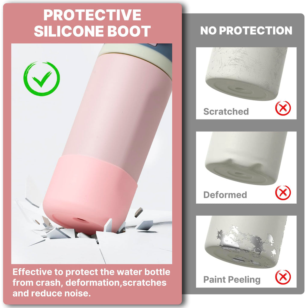 Diumepo Silicone Water Bottle Boot for Owala 14/16oz, Anti-Slip Protective Sleeve Bottom Bumper Protector for Owala 12 oz Tumbler, Flip 14 oz and FreeSip 16 oz Water Bottle (Light Pink)