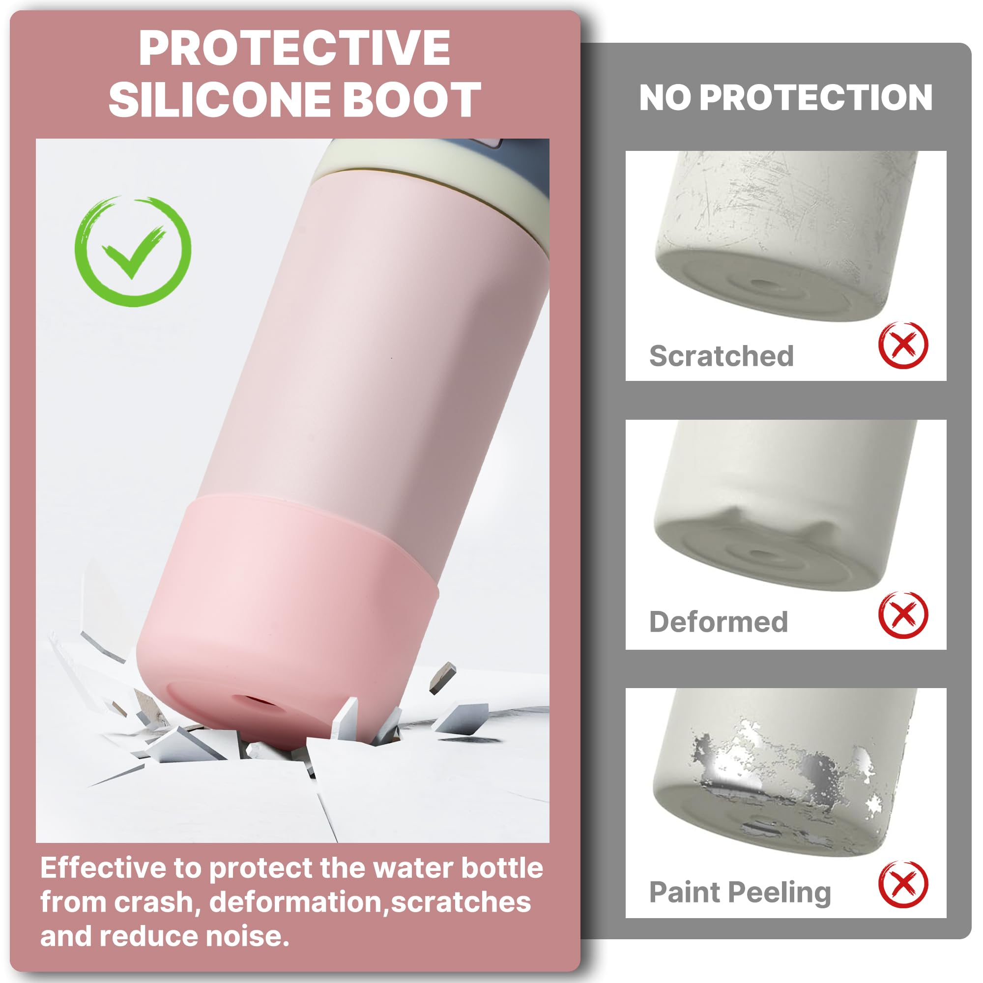 Diumepo Silicone Water Bottle Boot for Owala 14/16oz, Anti-Slip Protective Sleeve Bottom Bumper Protector for Owala 12 oz Tumbler, Flip 14 oz and FreeSip 16 oz Water Bottle (Light Pink)