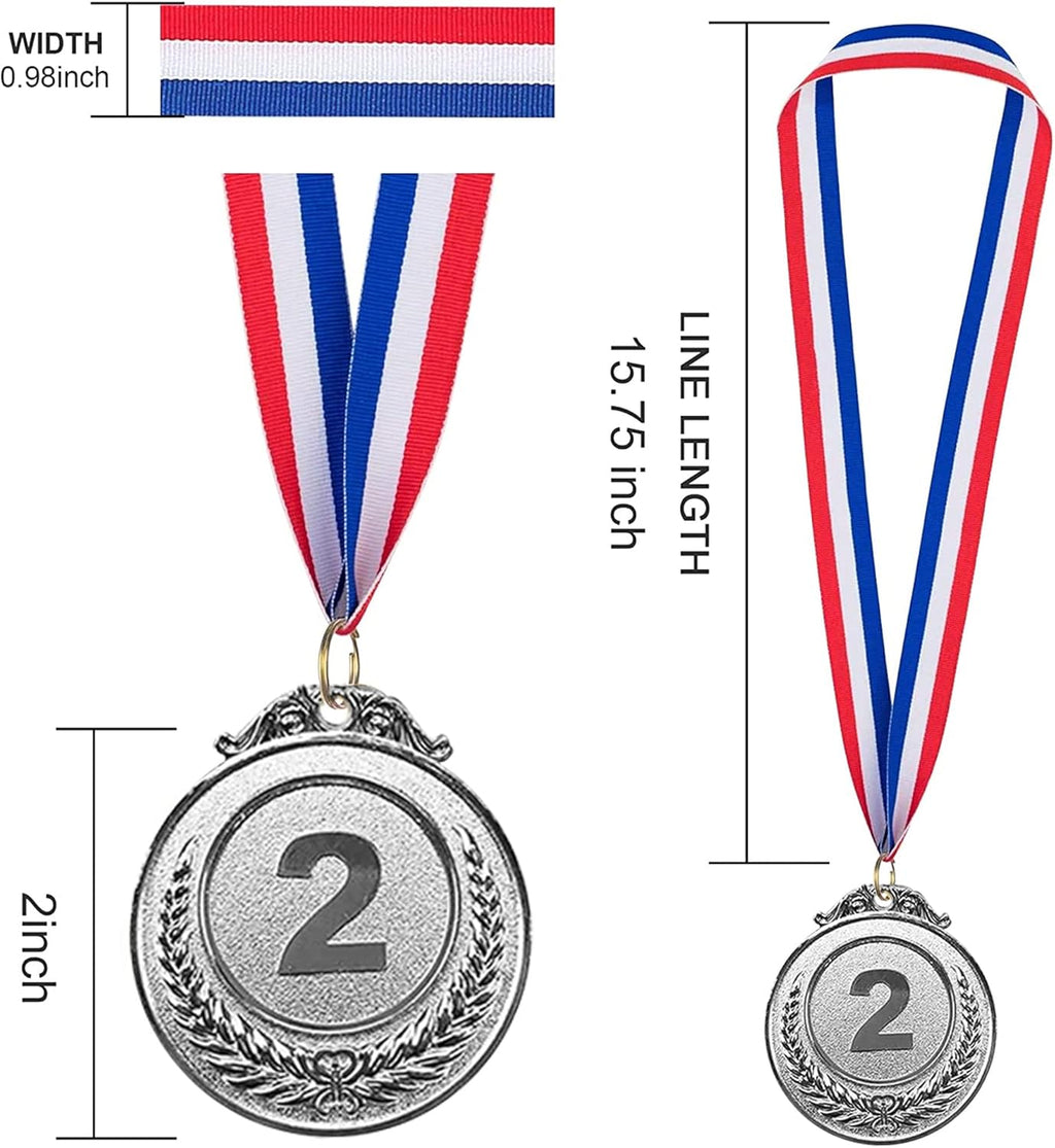 Winner 12-Piece Metal Award Medals Set - Gold, Silver, Bronze with Neck Ribbons | 2 Inches