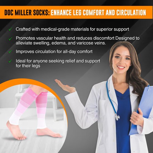 Doc Miller Calf Compression Sleeve for Men & Women – 20–30 mmHg Graduated Compression, Footless Compression Socks Alternative for Running, Shin Splints, Swelling, Varicose Veins –Calf Support, 1 Pair