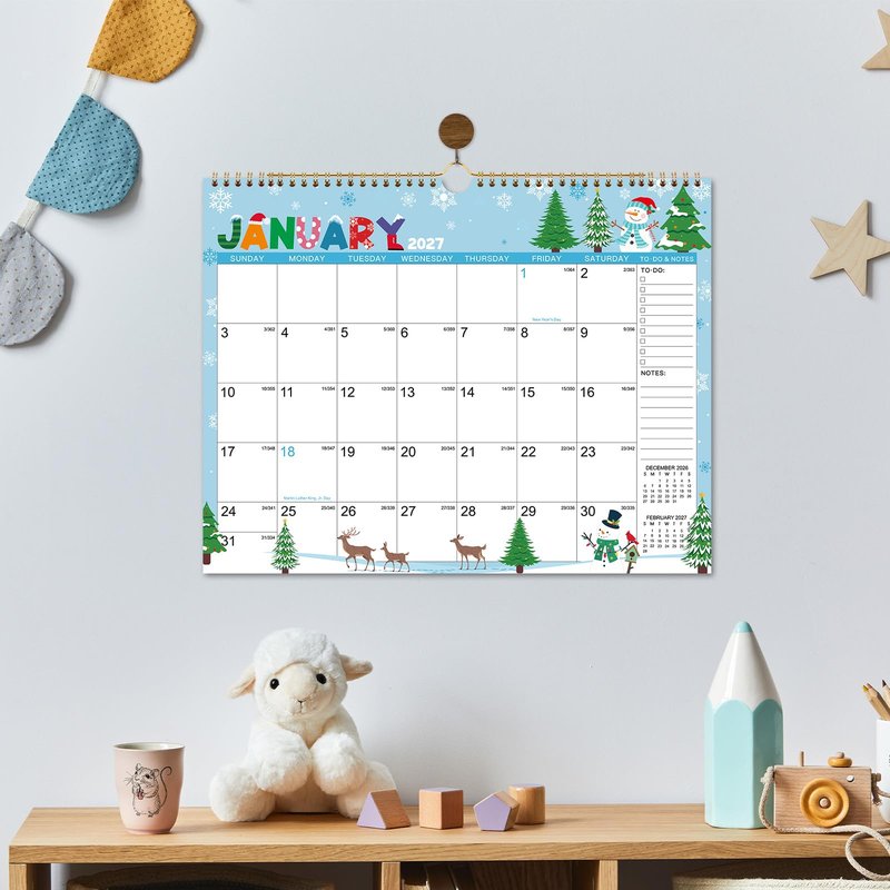 Calendar 2026-2027 - Wall Calendar 2026-2027, July 2026 - December 2027, 14.8" x 11.6", 18 Month Wall Calendar with Twin-Wire Binding, Hanging Hook - 12 Different Themes