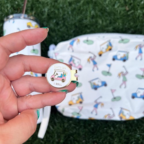 Birdie Girl That's How I Roll Women's with Pink Golf Cart Golf Ball Marker Hat Clip Best Golf Gifts for Women and Golf Accessories for Women, Magnetic Golf Ball Marker Hat Clip