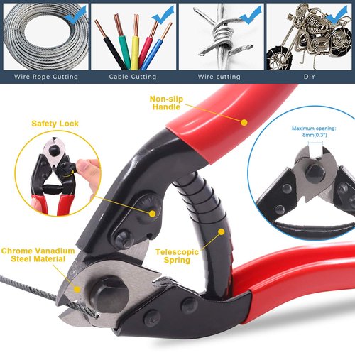 Glarks 121pcs Bike Cable End Caps & Cutter Set, 120pcs 6 Colors End Crimps with Stainless Steel Wire Rope & Aircraft Bicycle Cable Cutter Up to 5/32