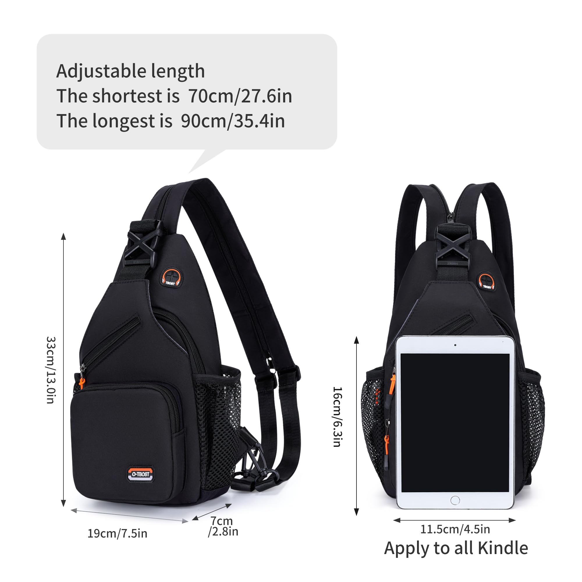 O-TBOST Travel Small Sling Bag Crossbody Bags for Women Men Casual Backpack Cross Body Pack Daypack for Hiking and Biking (black)