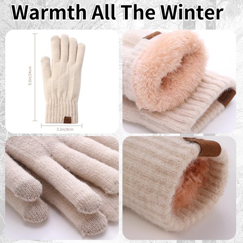 Womens Winter Beanie Hat Scarf and Gloves Set Earflap Girls Beige Earmuffs Cable Beanies with Pompom Knitted Scarf Touch Screen Gloves Sets Ladies Black Knit Thick Warm Soft Fleece Lined Thermal Cap