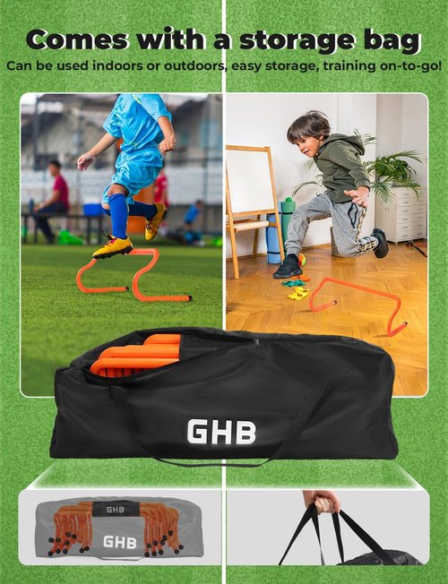 GHB Agility Hurdles - 8" Speed Training Equipment Set with Detachable Design & Carry Bag for Athletes