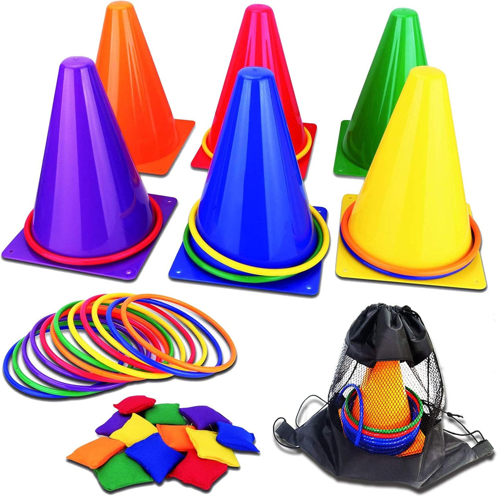 Unanscre 31PCS Carnival Outdoor Games Combo Set - Fun Soft Plastic Cones, Bean Bags & Ring Toss for Kids' Birthdays & Holidays