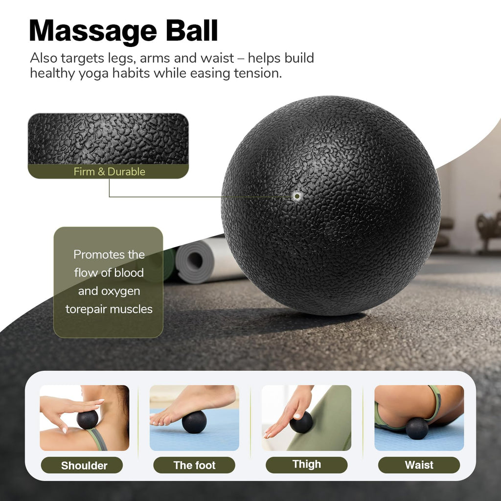 LTHTRADE 5 in 1 Foam Roller Set - Foam Roller for Legs, Muscle Roller Stick, Massage Ball, Resistance Band for Physical Therapy & Deep Tissue Muscle Massage (Black)