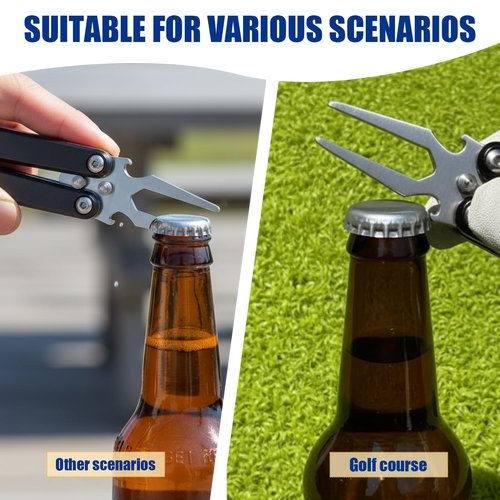 Mevfiya Switchblade Golf Divot Repair Tool, Stainless Steel Foldable Divot Tool & Golf Divot Tool with Bottle Opener, Funny Golf Gifts for Golfers(Silver)
