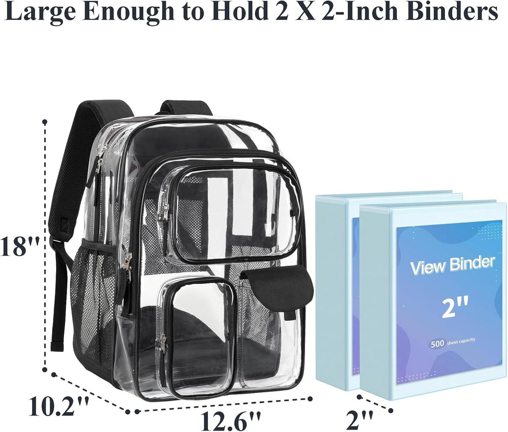 PACKISM Clear Backpack - 18 Inch Heavy Duty Transparent School Bag with 3 Front Pockets, Black