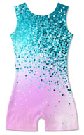 Funnycokid Gymnastics Leotards for Girls Kids Outfits Sparkly Unitards Clothes with Shorts, Diamond Mint Green Pink, 6-7 Years