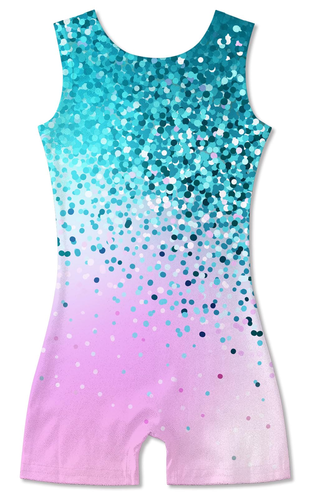 Funnycokid Gymnastics Leotards for Girls Kids Outfits Sparkly Unitards Clothes with Shorts, Diamond Mint Green Pink, 6-7 Years