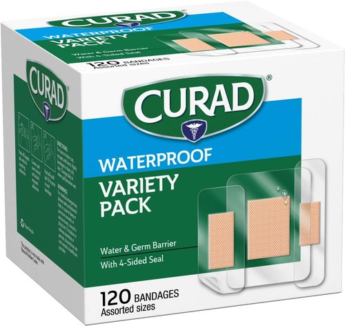 Curad Waterproof Bandage Variety Pack - 120 Assorted Bandages in 3 Styles for All Your Needs
