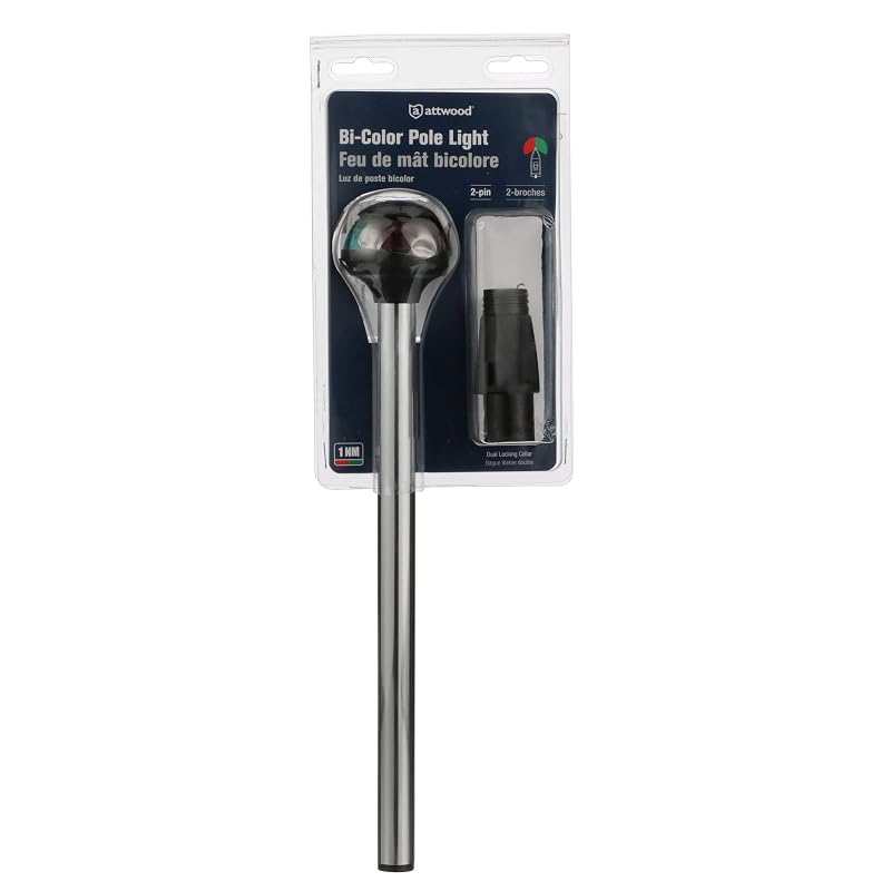 Bi-Color Boat Bow Light 10-Inch Pole - Attwood Pulsar 5090 Series Green & Red (2-Pin Base)