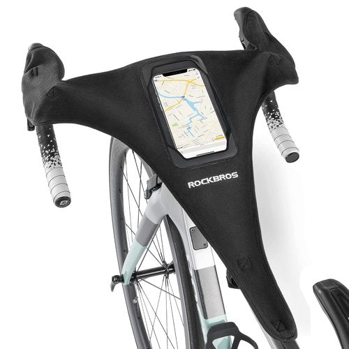 ROCKBROS Bike Sweat Guard Road Bike Sweat Net Bicycle Trainer Roller Sweat Absorb Guard Strap Net Cover Bike Frame Sweat Guard with Phone Pouch TPU Touch Screen
