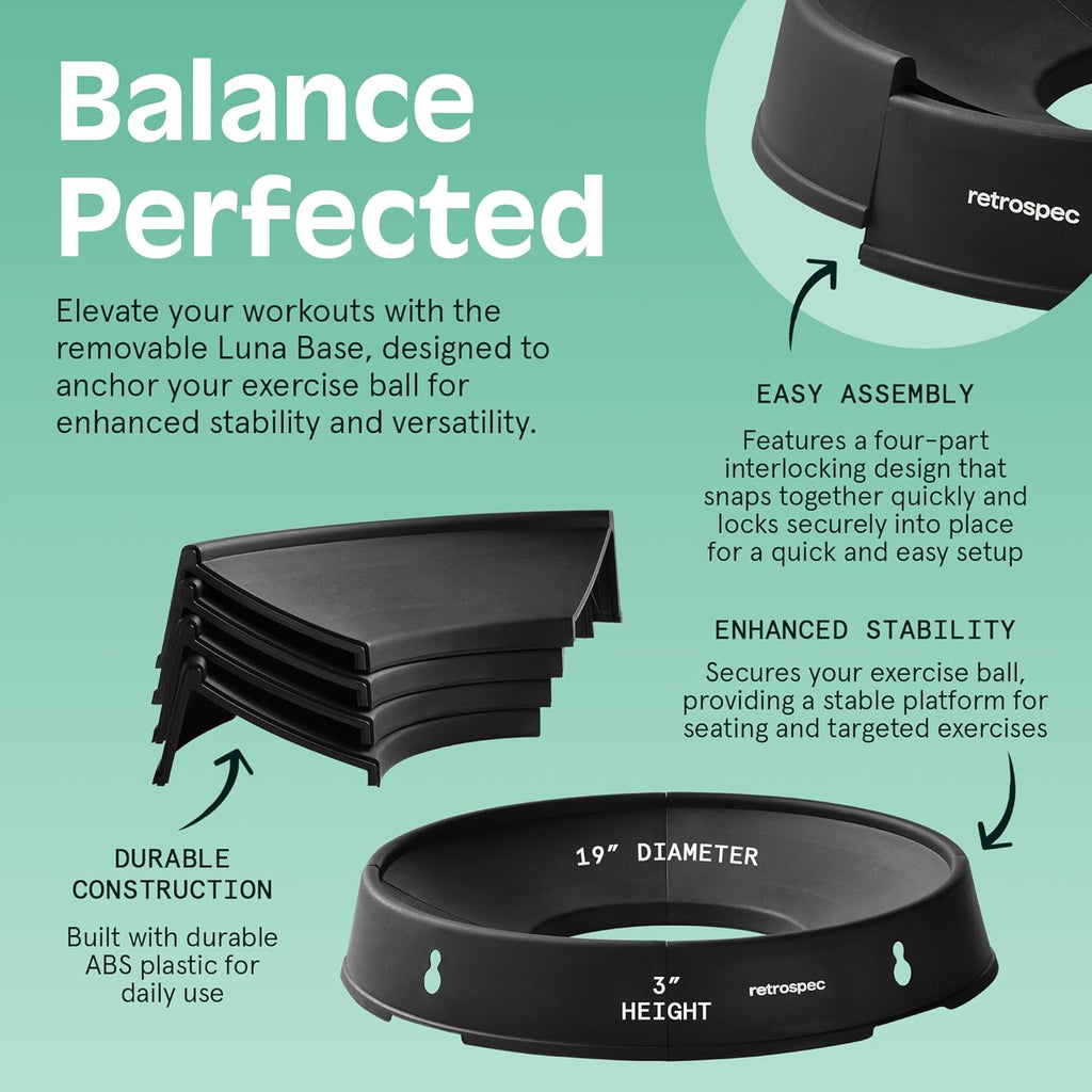 Retrospec Luna Exercise Ball - Anti-Burst Fitness Equipment for Yoga & Core Training | Home Gym & Office Use