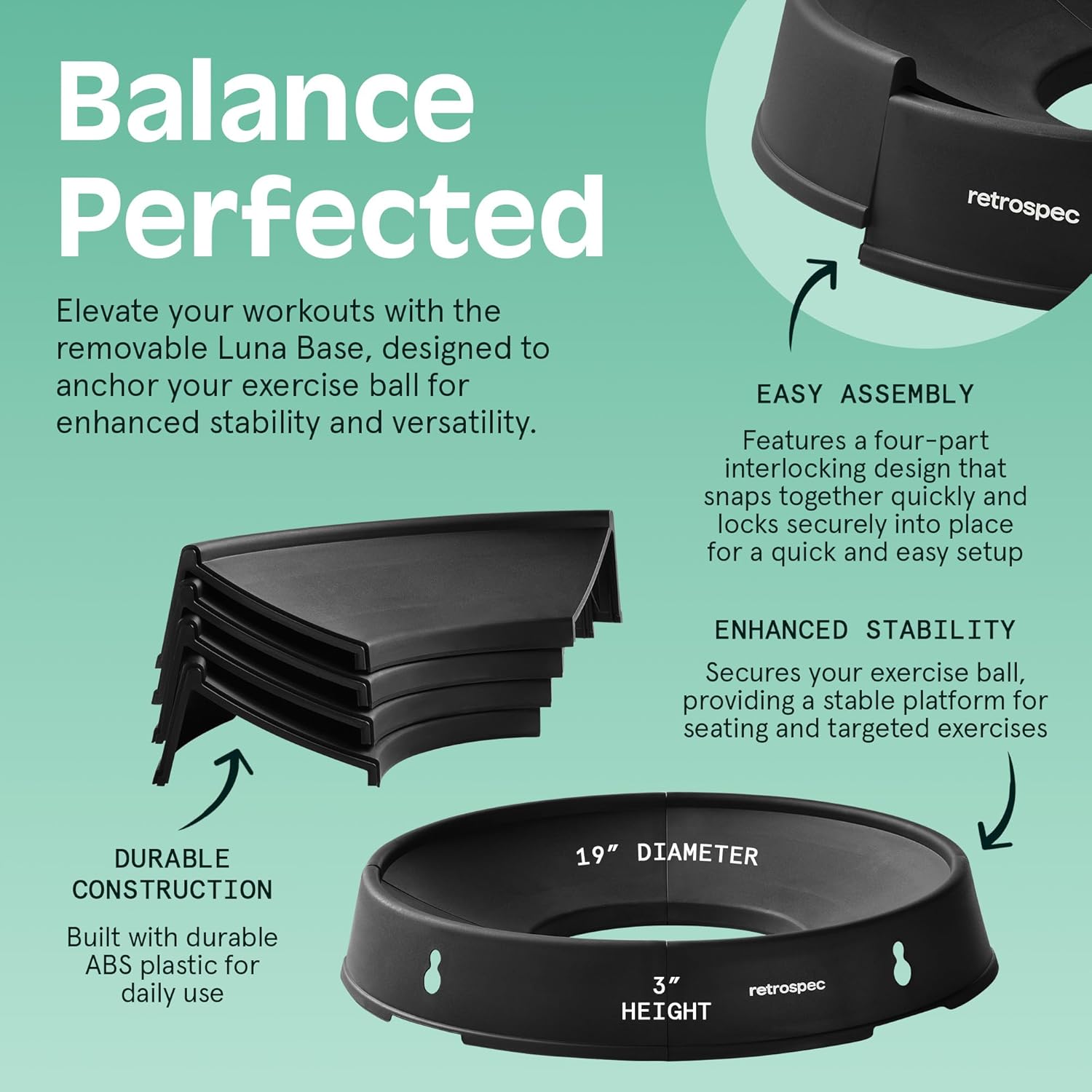 Retrospec Luna Exercise Ball - Anti-Burst Fitness Equipment for Yoga & Core Training | Home Gym & Office Use