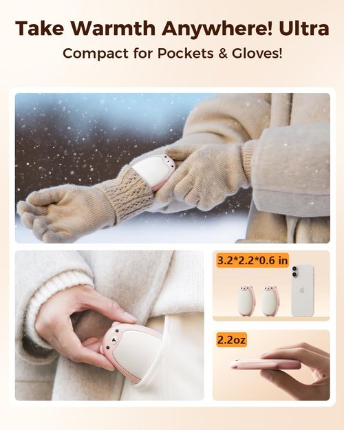 SWEETFULL Hand Warmers Rechargeable – Cute Bear, 2 Pack Magnetic, Reusable Electric Pocket Heater, Great Gift for Daughter, Kids, Wife, or Bestie, Portable for Outdoor & Camping (Pink)