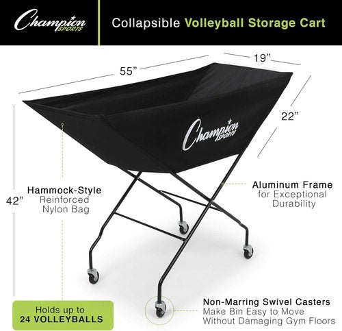 Champion Sports Volleyball Cart - Durable Aluminum Frame for High Volume Practices | 24-40 Ball Capacity