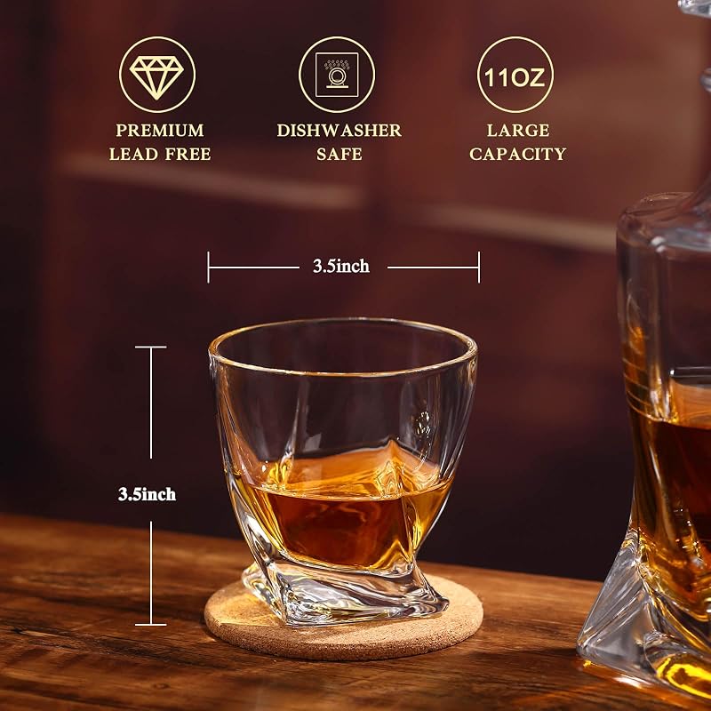 Whiskey Glass Gift Set with 2 Crystal Rocks Glasses & 2 Ice Ball Molds - 11 oz Old Fashioned Glasses