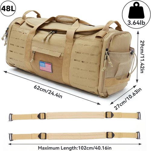Bagenerous 48L Military Duffle Bag - Tactical Gear Backpack with Shoe Compartment | Khaki