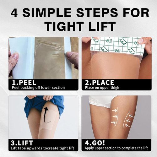 Instant Thigh Lift Tape 10 Pack - Invisible Body Tape to Tighten Skin & Smooth Cellulite, Waterproof & Sweatproof Adhesive Strips for Women