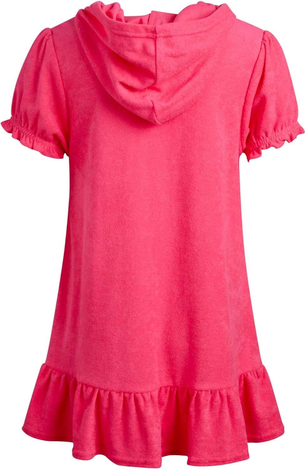 Pink Platinum Girls Swim Cover-Up - Soft Cotton Hooded Ruffled Bathrobe Dress in Terry Cloth