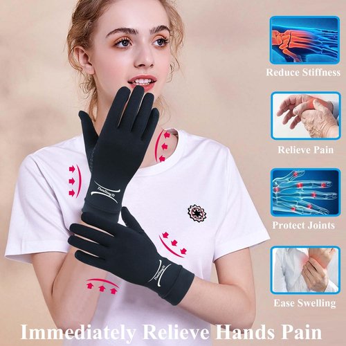 Tianhengyi 2 Pairs Copper Arthritis Gloves for Hand Pain, Full Finger Compression Gloves for Men Women, Relieve Swelling, Carpal Tunnel, Support Wrist, Joint for Crocheting (Touch Screen, Medium)