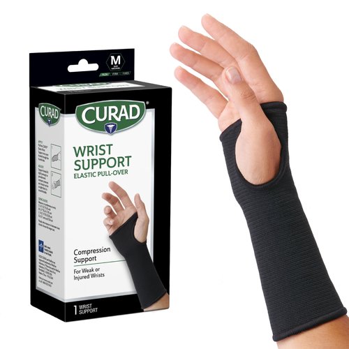 CURAD Elastic Pull-Over Wrist Support, Wrist Brace Sport Wrist Support for Fitness, Weightlifting, Tendonitis, Carpal Tunnel Arthritis, Pain Relief-Wear Anywhere, Black, Medium