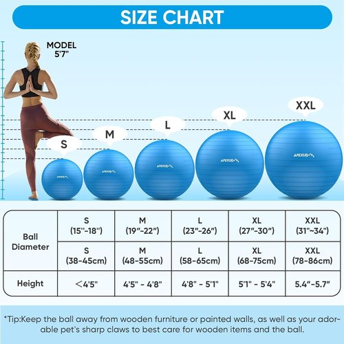 APEXUP Yoga Ball - Anti-Slip Heavy Duty Exercise Ball for Fitness & Core Workouts | 5 Sizes Available