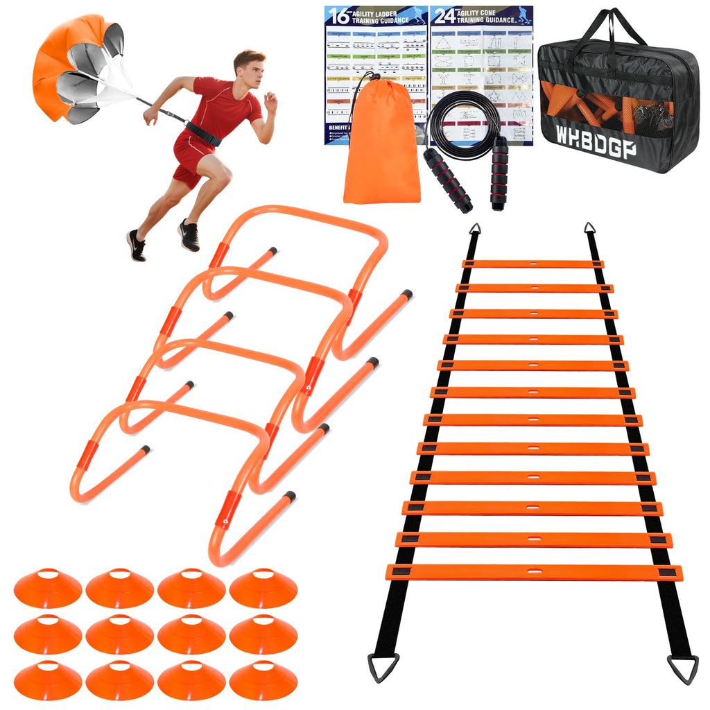 WHBDGP Agility Ladder,Speed Training Equipment Set-20ft Agility Ladder,12 Soccer Cones,4 Hurdles,Jump Rope,Running Resistance,Soccer Football Training Equipment with Carrying Bag for Kids Youth Adults