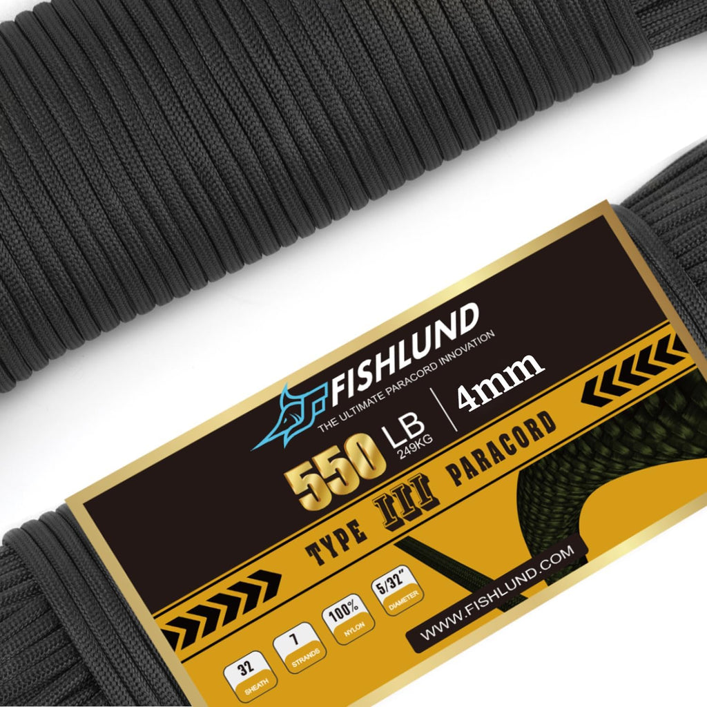 Paracord 550 lb - 7 Strand Nylon Parachute Rope | 50ft Black Cord for Camping & Outdoor Use