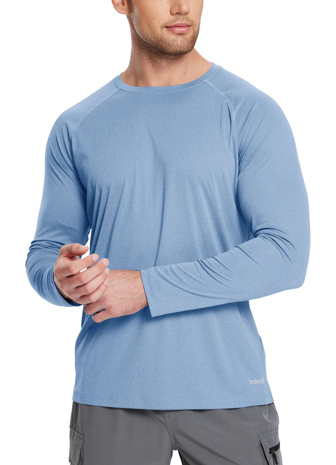 baleaf Men's Long Sleeve Running Shirts Workout Tops Quick Dry SPF Rash Guard Lightweight Hiking Sun Protection t Shirt Blue M