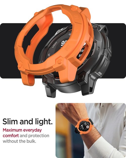 Miimall Rugged Case Compatible for Garmin Instinct 3 Solar 50mm Cover, Anti-Scratch, Anti-Collision, Slim Protective Case Soft TPU Shell Sports Frame for Instinct 3 Solar, Orange