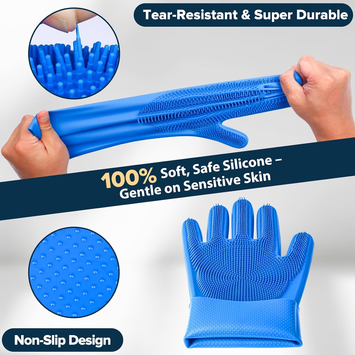 Augwind Pet Grooming Kit - 6PCS Dog, Cat & Horse Grooming Essentials | Bath Gloves & Brushes (Navy Blue)