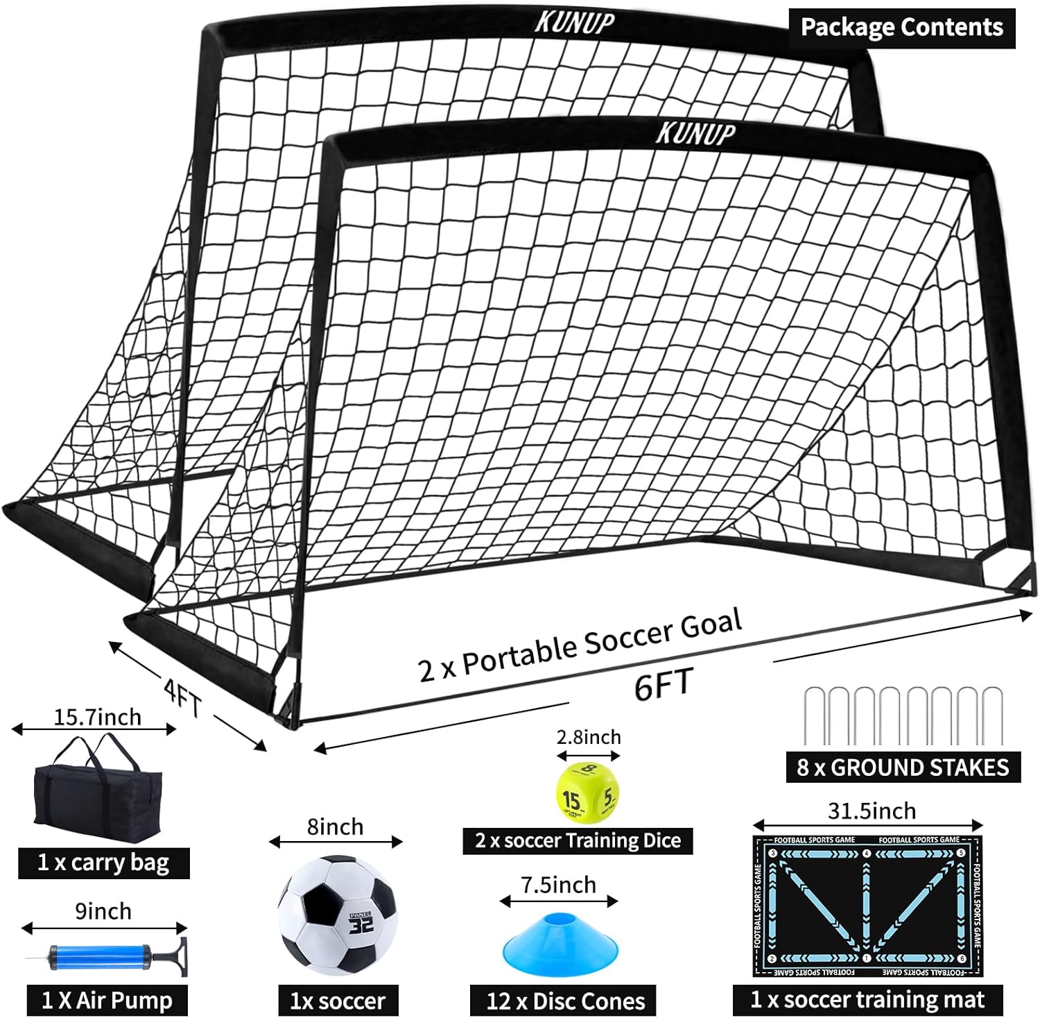 Skiennix Kids Soccer Goals - Portable Foldable Practice Nets with Training Equipment Set for Outdoor Fun