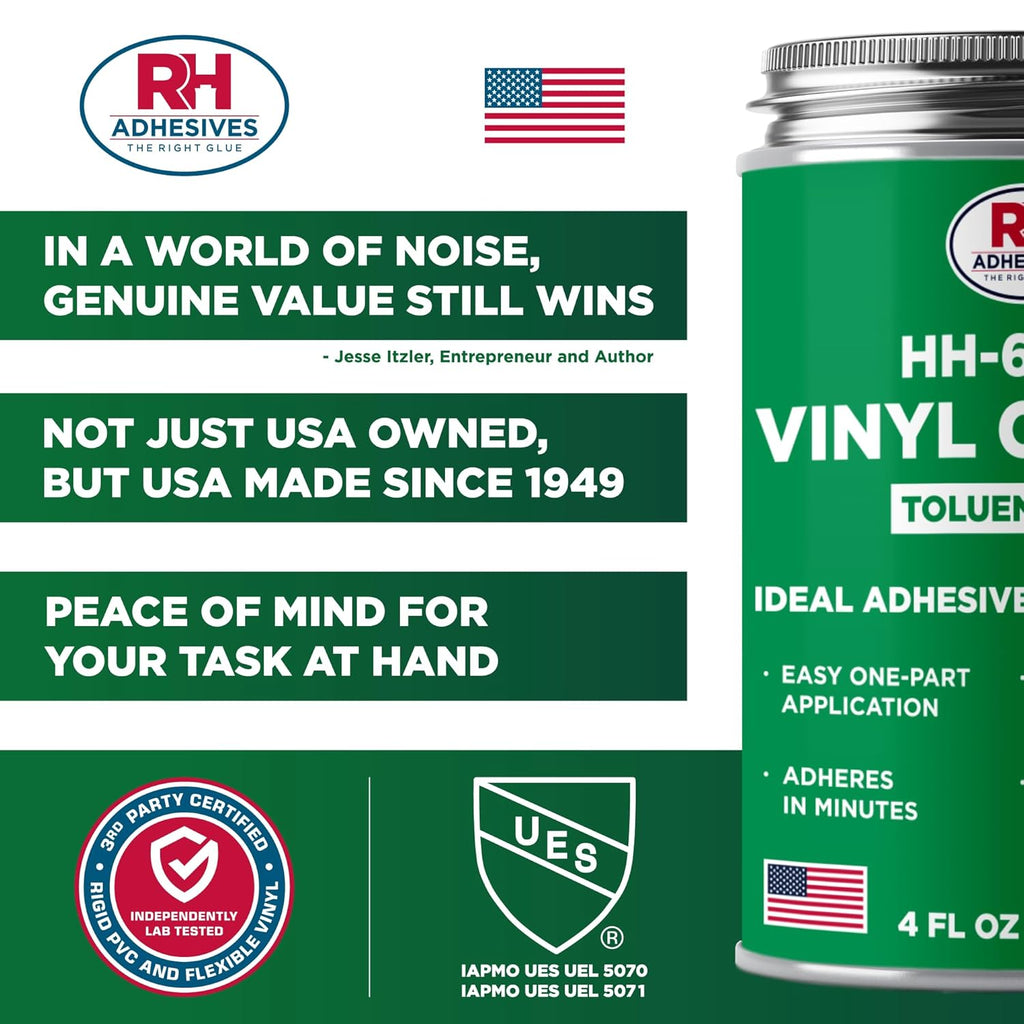 RH Adhesives HH-66 Toluene Free Vinyl Cement 4 oz - Waterproof Flexible Adhesive for PVC & Vinyl Repair
