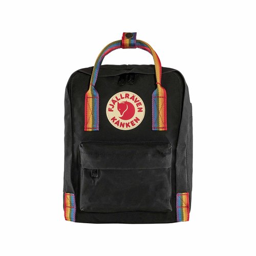Fjällräven Kanken Rainbow Mini Backpack - Compact Everyday Carry, Durable Vinylon Fabric - Travel, Black-Rainbow Pattern, One Size